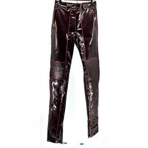 LaQuan Smith Chocolate Brown Iridescent Vinyl Moto Pants